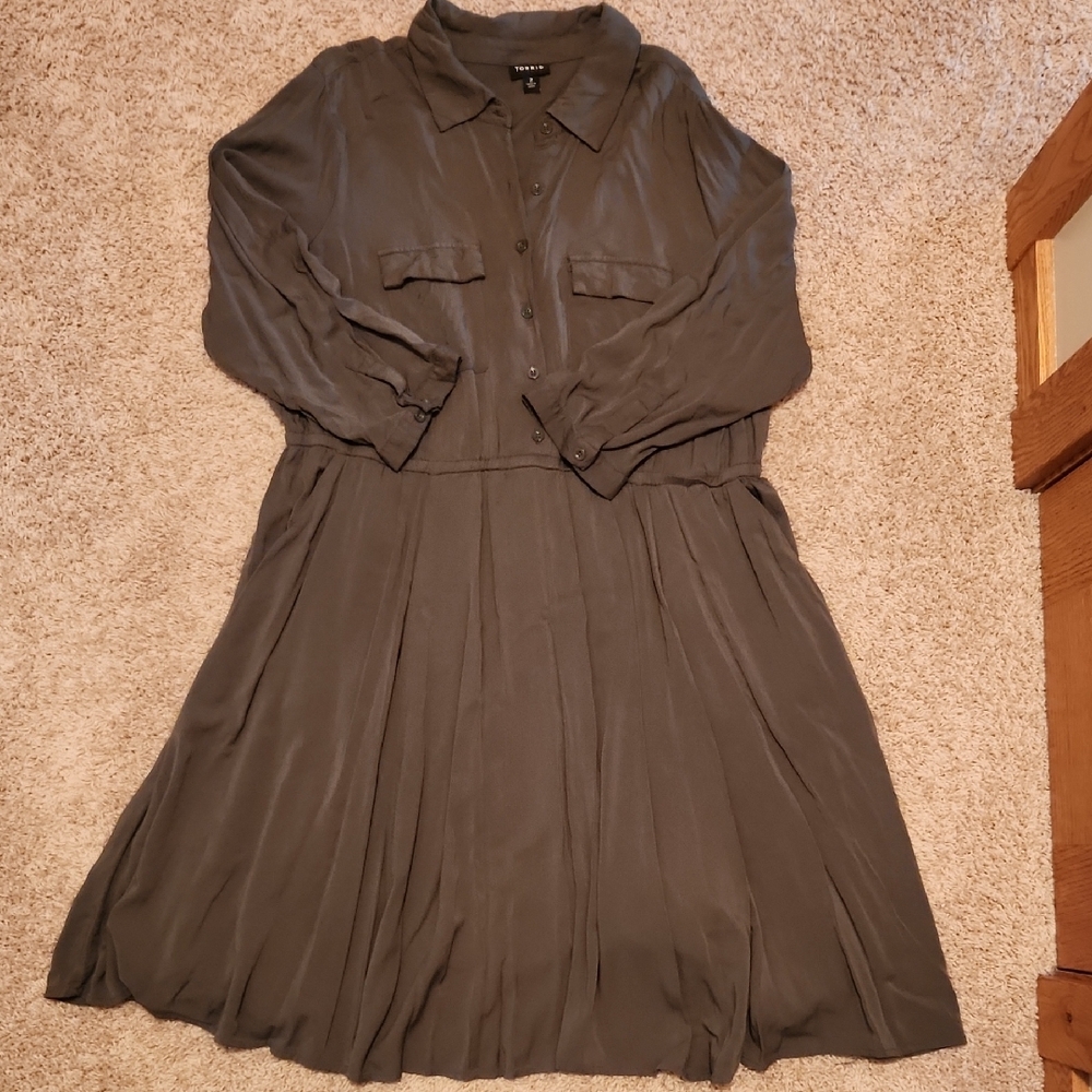 Torrid Green Long Sleeve Dress with Notched Collar